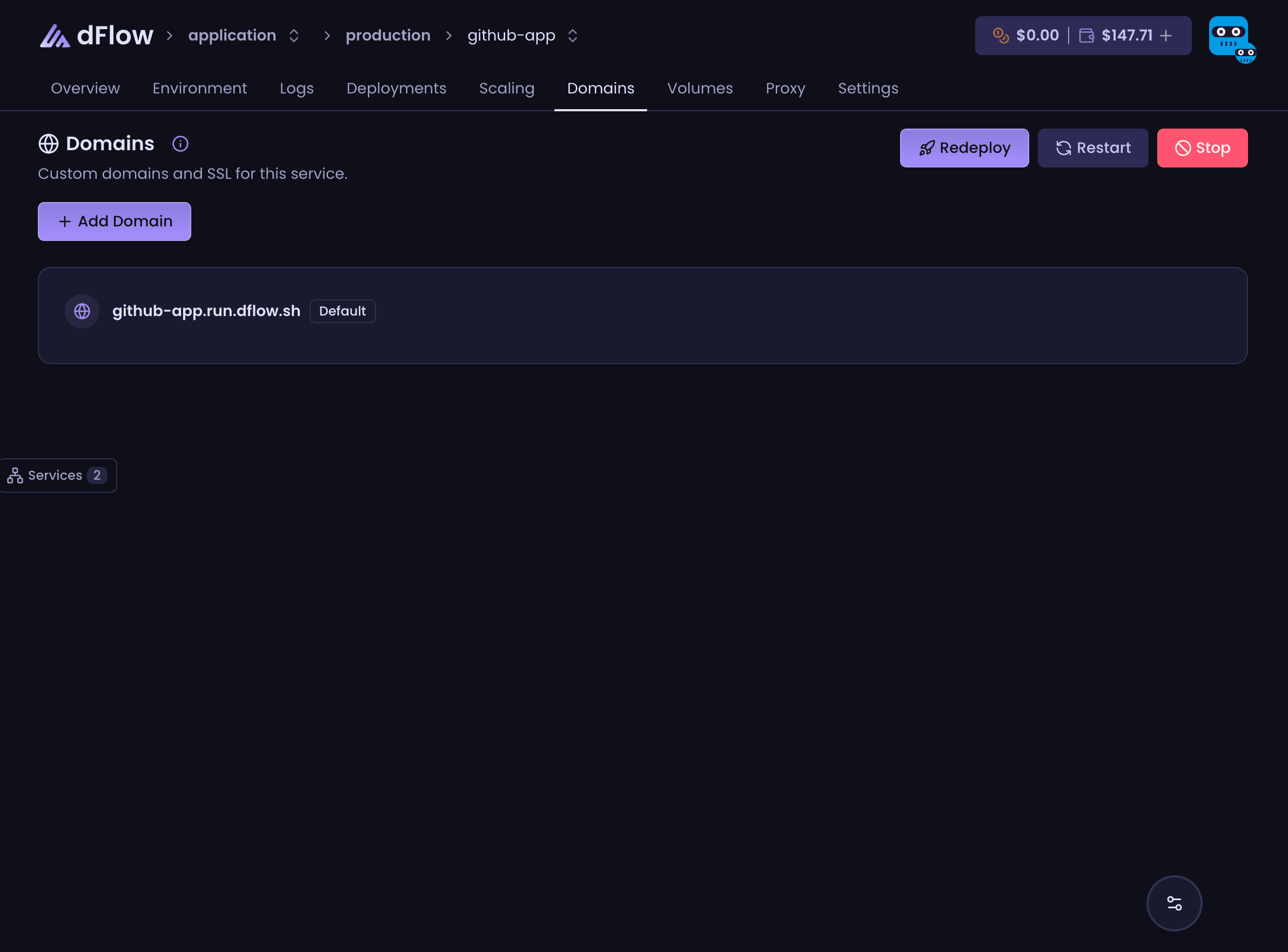 Domain settings in dFlow