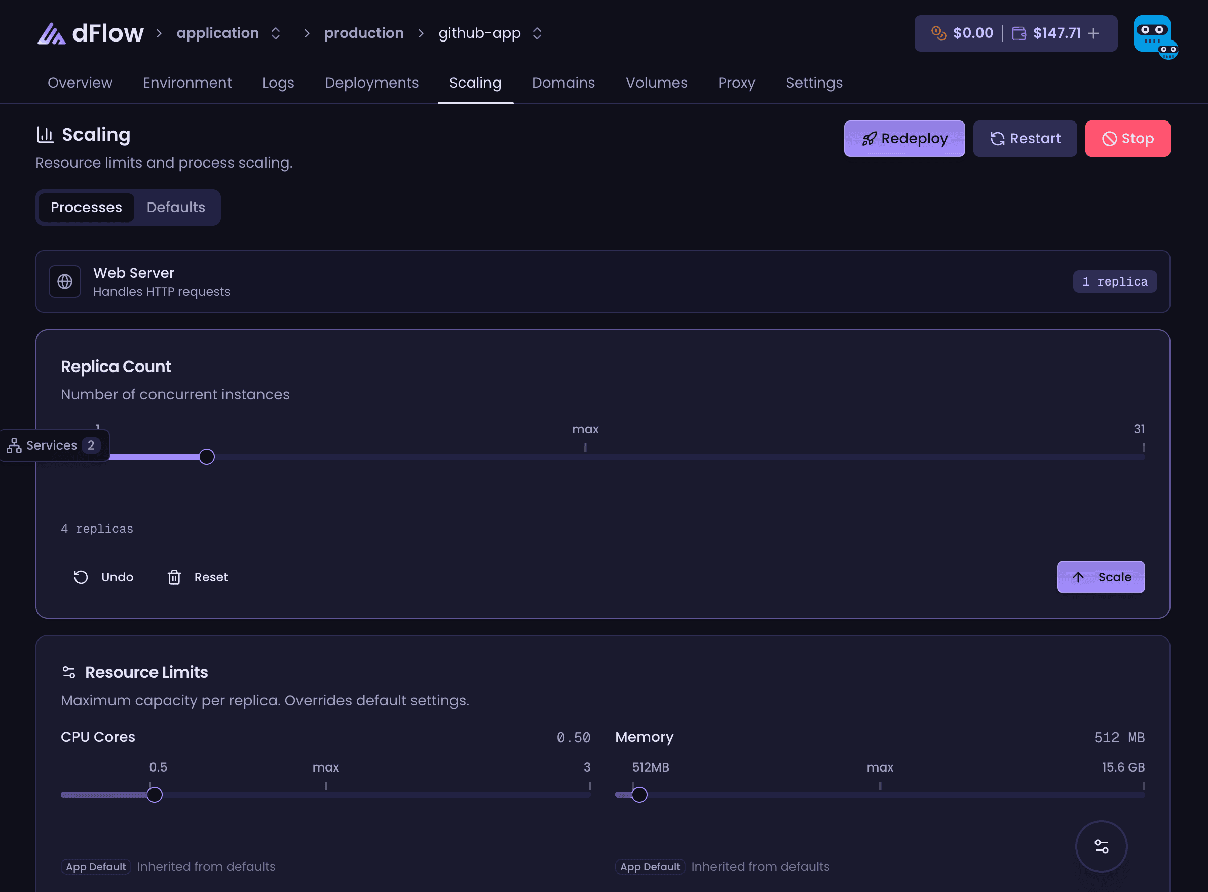 Scaling controls in dFlow